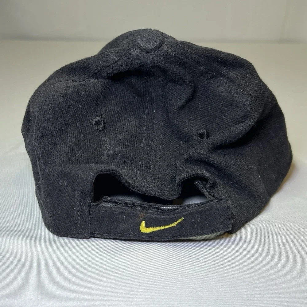 Vintage Nike Hat Yellow Black Center Swoosh Embroidery Made in USA Hook/Loop Str